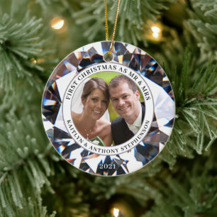 FIRST CHRISTMAS AS MR AND MRS Diamond 2 Photo Cera Ceramic Ornament