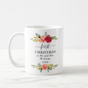 First Christmas as Mr and Mrs Floral Coffee Mug