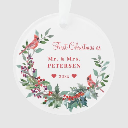 First Christmas as Mr and Mrs floral elegant photo Ornament