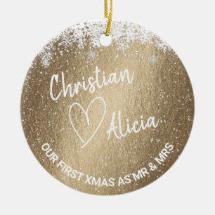 First Christmas as Mr and Mrs gold Ornament