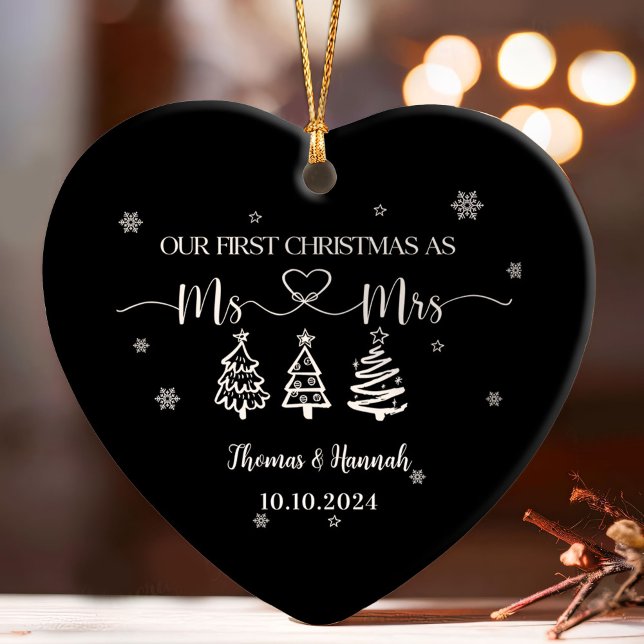 First Christmas as Mr and Mrs Modern Wedding Date Ornament (Creator Uploaded)
