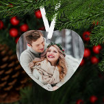 First Christmas as Mr and Mrs Modern Wedding Photo Ornament<br><div class="desc">Heart shaped holiday keepsake ornament for a newlywed couples features a wedding photo on the front with "First Christmas as Mr and Mrs" wording and heart accent on the back. Personalize the modern custom monogram wording with first names and the wedding date. The red, soft black, and white colors on...</div>