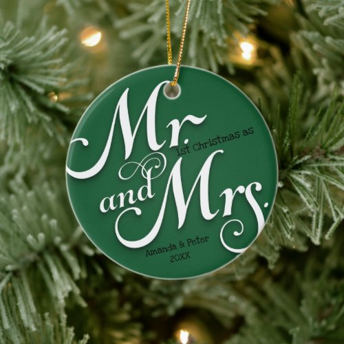  First Christmas as mr and mrs newlywed photo  Ceramic Ornament