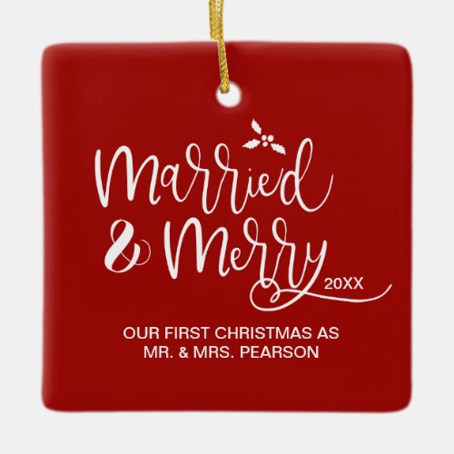 First Christmas as Mrand Mrs Newlywed Photo Red Ceramic Ornament