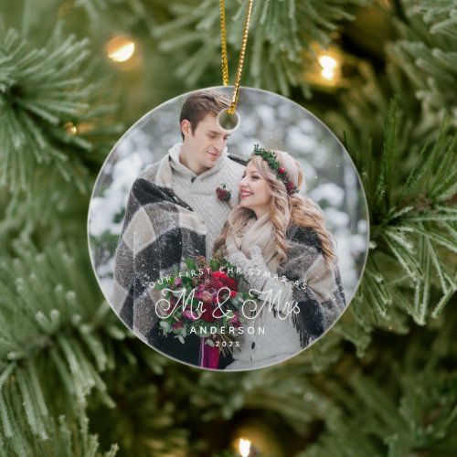 First Christmas As Mr and Mrs Photo Ceramic Ornament