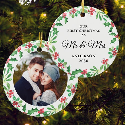 First Christmas As Mr And Mrs Photo Ceramic Ornament