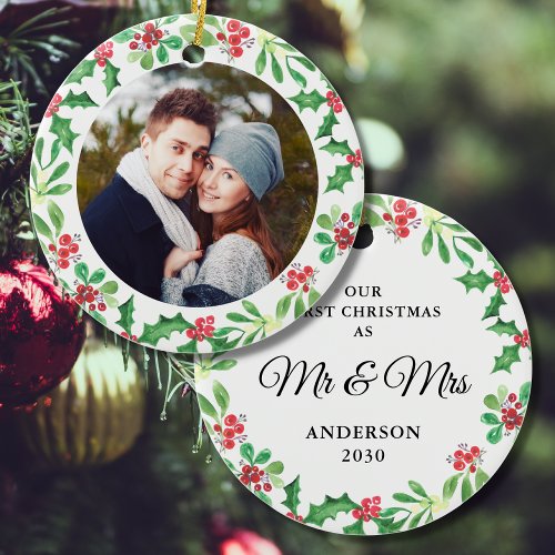 First Christmas As Mr And Mrs Photo Ceramic Ornament