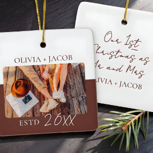 First Christmas as Mr and Mrs Photo Color Block Ceramic Ornament