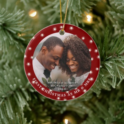 FIRST CHRISTMAS AS MR AND MRS Photo Fairy Lights Ceramic Ornament