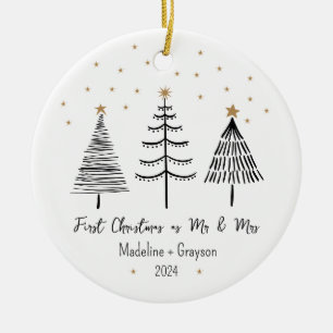 First Christmas as Mr and Mrs Photo Pine Tree Ceramic Ornament