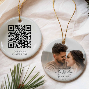 First Christmas as Mr and Mrs QR Code Photo Ceramic Ornament