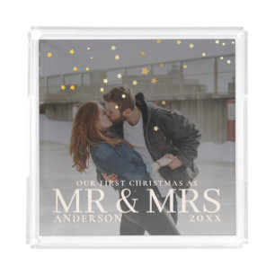 First Christmas as Mr and Mrs Romantic Couple Phot Acrylic Tray