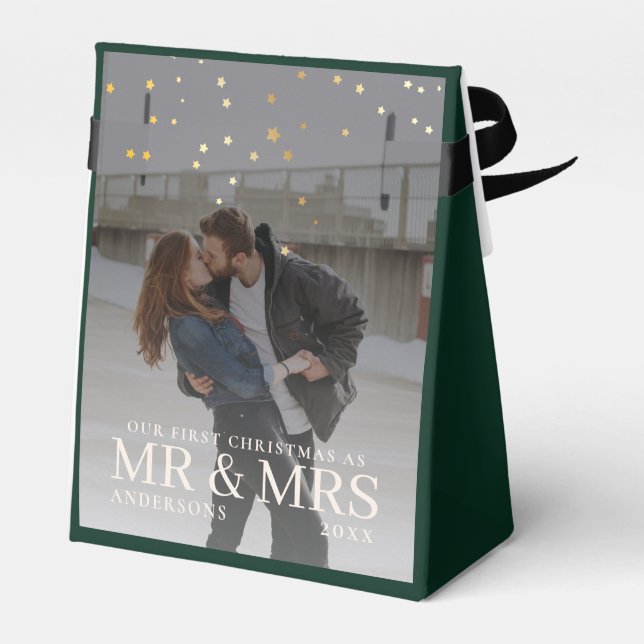 First Christmas as Mr and Mrs Romantic Couple Phot Favor Boxes (Back Side)