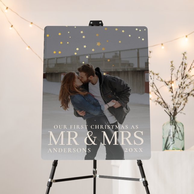First Christmas as Mr and Mrs Romantic Couple Phot Foam Board (In Situ (Stand))