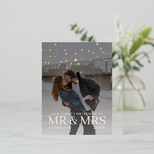 First Christmas as Mr and Mrs Romantic Couple Phot Foil Holiday Postcard