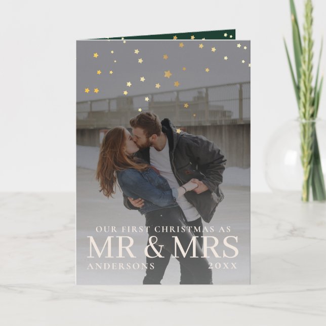 First Christmas as Mr and Mrs Romantic Couple Phot Holiday Card (Front)