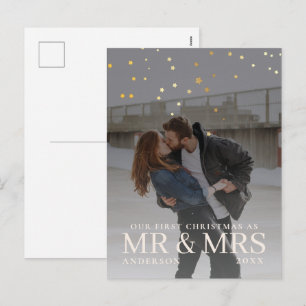 First Christmas as Mr and Mrs Romantic Couple Phot Holiday Postcard