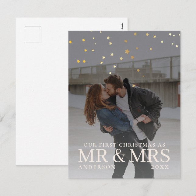 First Christmas as Mr and Mrs Romantic Couple Phot Holiday Postcard (Front/Back)