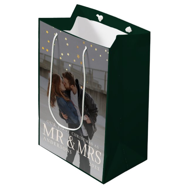 First Christmas as Mr and Mrs Romantic Couple Phot Medium Gift Bag (Front Angled)