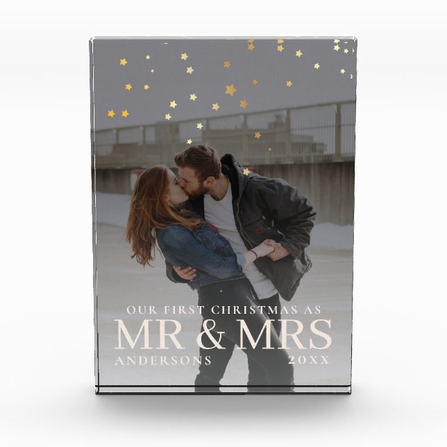 First Christmas as Mr and Mrs Romantic Couple Phot Photo Block (Front)