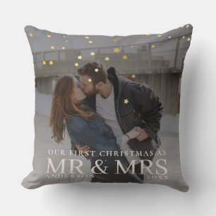 First Christmas as Mr and Mrs Romantic Couple Phot Throw Pillow