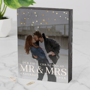 First Christmas as Mr and Mrs Romantic Couple Phot Wooden Box Sign