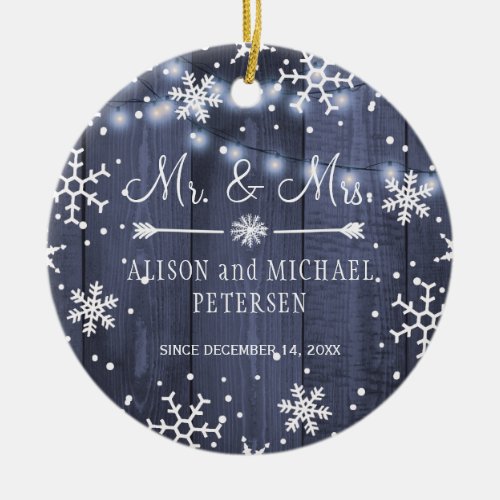 First Christmas as Mr and Mrs rustic winter Ceramic Ornament