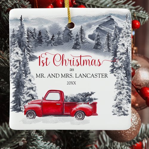 First Christmas as Mr and Mrs Vintage Truck Ceramic Ornament
