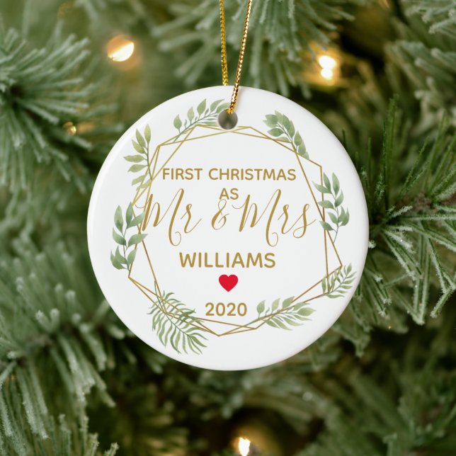 first Christmas as mr and mrs wedding photo Ceramic Ornament (Tree)