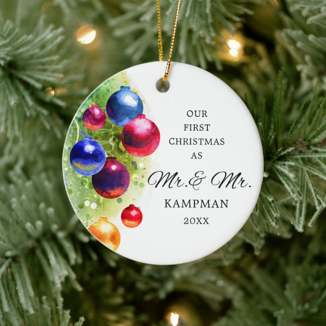 First Christmas As Mr & Mr Personalized Baubles Ceramic Ornament (Tree)