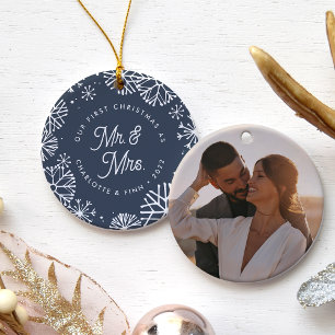 First Christmas As Mr. & Mrs. Back Photo Ceramic Ornament