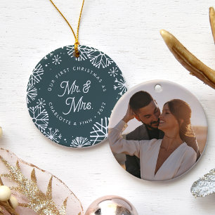 First Christmas As Mr. & Mrs.   Back Photo Ceramic Ornament