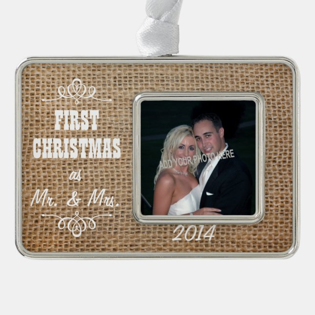 First Christmas as Mr. & Mrs. Burlap Ornament (Front)