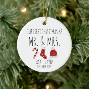First Christmas as Mr. & Mrs. Christmas Stocking Ceramic Ornament