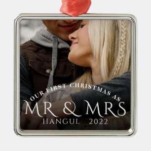 First Christmas As Mr Mrs Couple Photo Metal Ornament