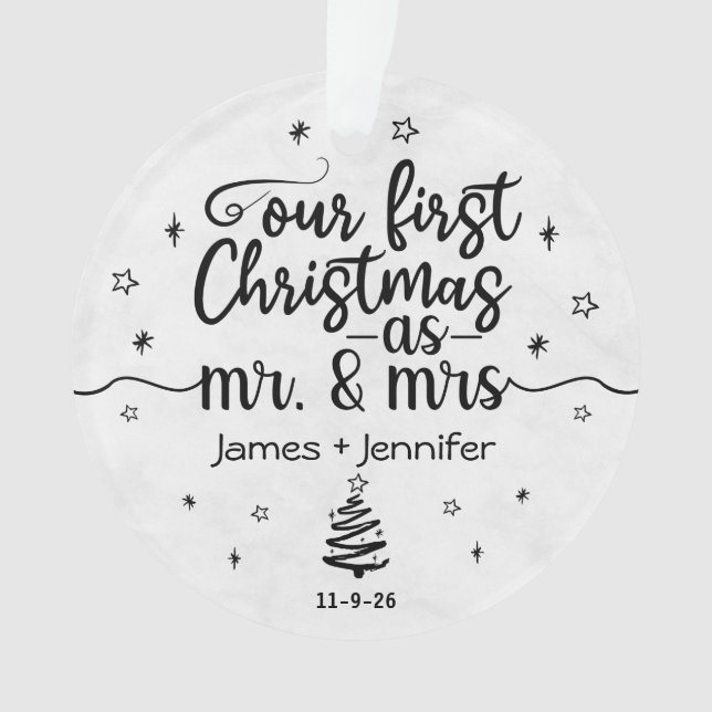 First Christmas as Mr & Mrs Custom Photo & Name Ornament (Front)