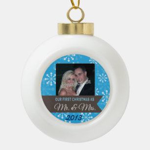 First Christmas as Mr. & Mrs. Customizable Photo Ceramic Ball Christmas Ornament