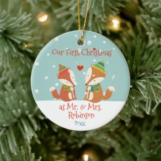 First Christmas as Mr & Mrs - Cute Woodland Foxes