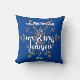 First Christmas as Mr & Mrs editable names & date  Throw Pillow