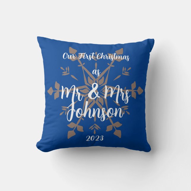 First Christmas as Mr & Mrs editable names & date  Throw Pillow (Front)