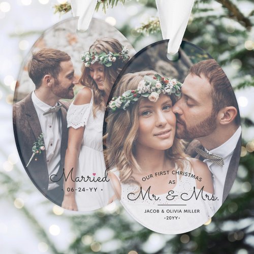First Christmas as Mr &amp; Mrs • Elegant 2 Photo Ornament