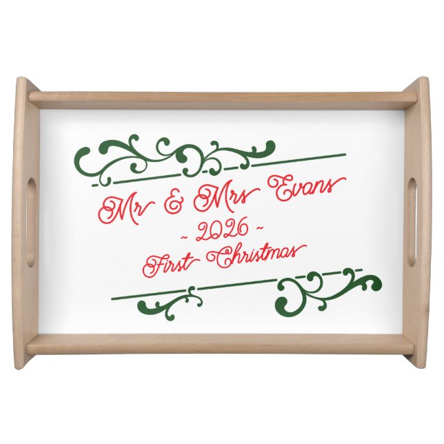 First Christmas as Mr & Mrs Elegant Scroll Serving Serving Tray (Front)