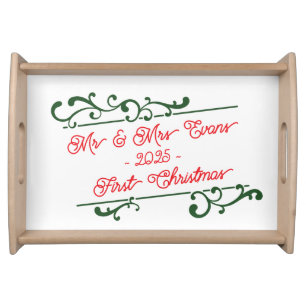 First Christmas as Mr & Mrs Elegant Scroll Serving Tray