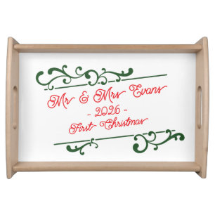 First Christmas as Mr & Mrs Elegant Scroll Serving Tray