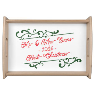 First Christmas as Mr & Mrs Elegant Scroll  Serving Tray
