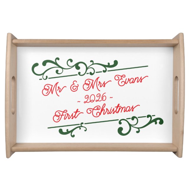 First Christmas as Mr & Mrs Elegant Scroll  Serving Tray (Front)
