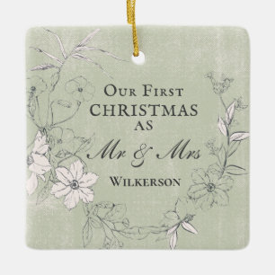 First Christmas as Mr & Mrs Floral Inspirational Ceramic Ornament