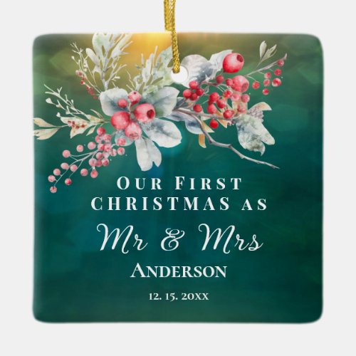 First Christmas as Mr  Mrs Inspirational Wedding Ceramic Ornament