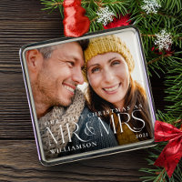 First Christmas As Mr & Mrs Modern Couple Photo Metal Ornament