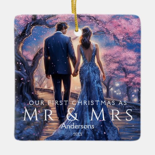 First Christmas As Mr  Mrs Modern Photo Couple Ceramic Ornament